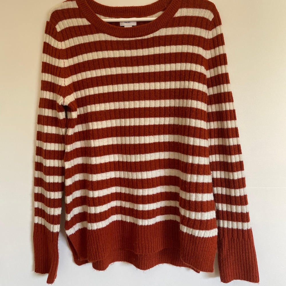 Old Navy Orange & White Striped Sweater